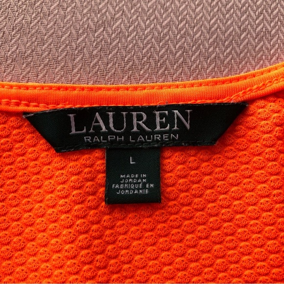 Lauren Ralph Lauren Honeycomb Half Zipper Neon Orange / White Long Sleeve Top  L - Picture 9 of 13